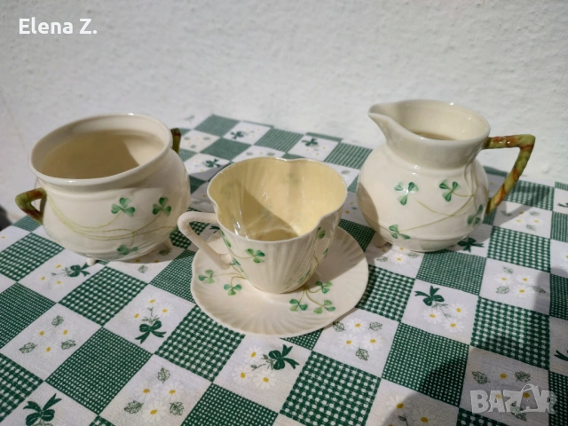 Комплект 4 Belleek Ирландия - изящен ръчно рисувна порцелан