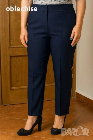 Дълъг класически дамски макси панталон в тъмно син цвят, снимка 4 - Панталони - 37325238