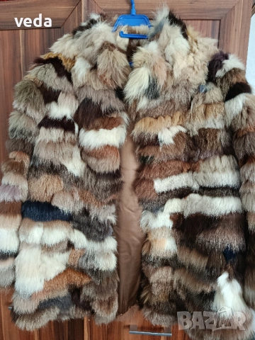 Шарено кожено палто от лисица естествен косъм размер М