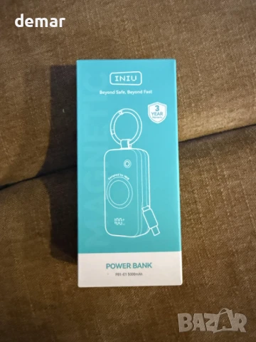 INIU Power Bank за Apple Watch, 5000mAh безжична с вграден кабел и LCD дисплей, лилава, снимка 8 - Външни батерии - 50595051