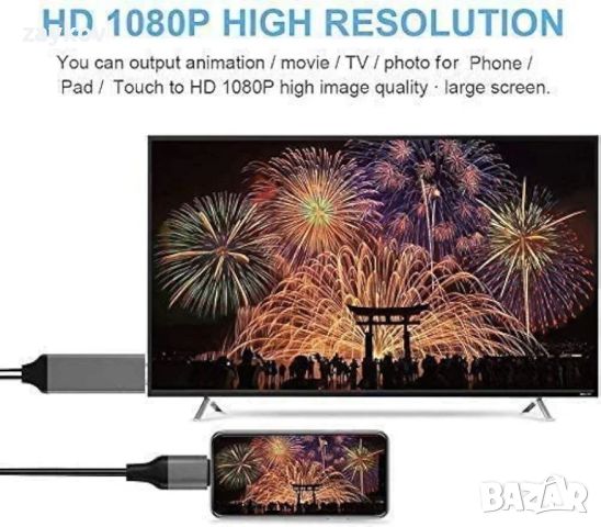Lightning към HDMI адаптер за телефон към телевизор, съвместим с iPhone, iPad, снимка 6 - Друга електроника - 45733711