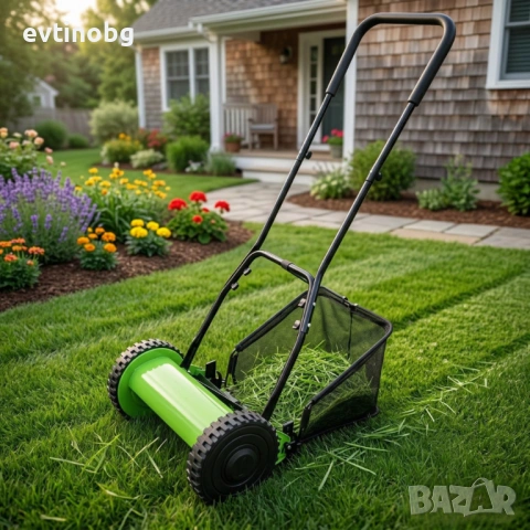 Ръчна косачка за трева с кош 40 см (16"), 5 остриета, регулируема височина 17–33 мм – Тиха, екологич, снимка 7 - Градинска техника - 53931486