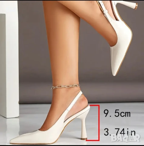 Затворени остри бели дамски обувки на ток 38 номер, снимка 2 - Дамски обувки на ток - 51320161