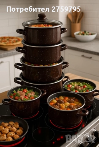 НОВО.Комплект 5 броя тенджери, със 5 бр стъклени капаци Висококачествена изработка,Кафяв ., снимка 2 - Съдове за готвене - 52350699