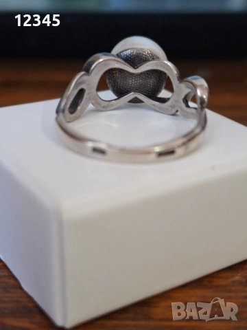 Руски сребърен пръстен с естествена перла, снимка 5 - Пръстени - 54111762