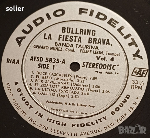Banda Taurina ‎– ¡Bullring! Music Of The Bull Fight Ring, La Fiesta Brava Издание 🇺🇸 USA 1958г-GAT, снимка 15 - Грамофонни плочи - 53419717