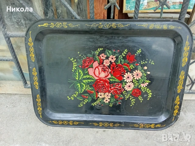 Стар голям поднос винтидж Жостово