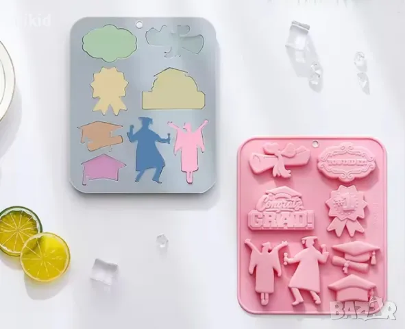 завършване абитуриент Абсолвент тога Grad преспапие значка силиконов молд форма фондан гипс шоколад, снимка 2 - Форми - 49996109