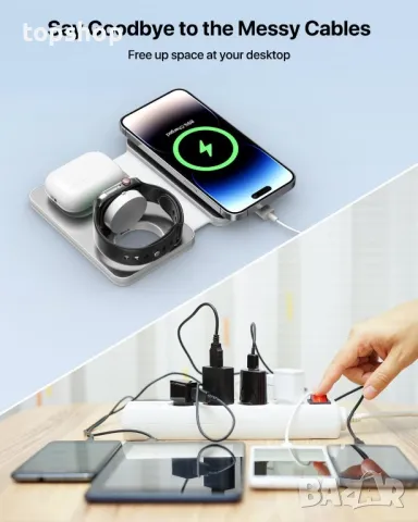 Сгъваема безжична зарядна станция, 3 в 1 съвместима с iPhone, iWatch и AirPods, снимка 3 - Безжични зарядни - 50355207