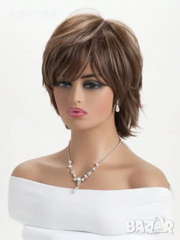 Светло кафява перука, Къса перука , модерна перука, снимка 2 - Аксесоари за коса - 50228019