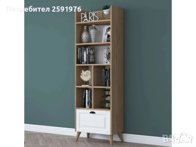 Библиотека/етажерка Puzzle-home 2006, Бял/орех, 63х195х34см., снимка 1