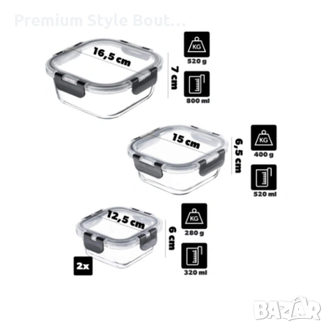 Комплект от 12 стъклени кутии за храна Termoli - дълготрайна свежест на храната, снимка 8 - Други стоки за дома - 53922827