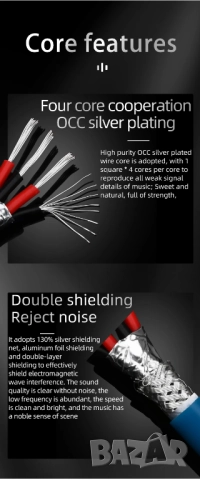 3 метрови посребрени медни кабели със самозаключващ се позлатен RCA щепсел, снимка 4 - Друга електроника - 52867642