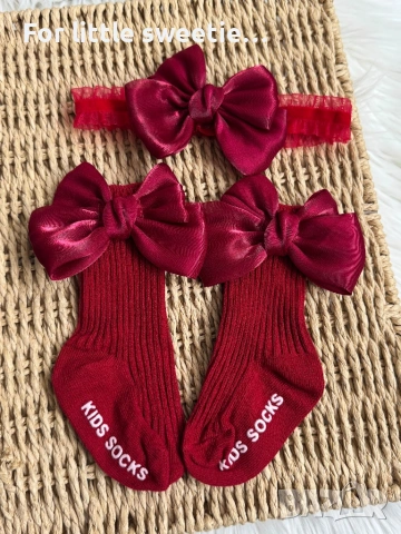 Нов сет от лента за глава и чорапки с красива панделка ❤️, снимка 2 - Бебешки чорапи - 53812271