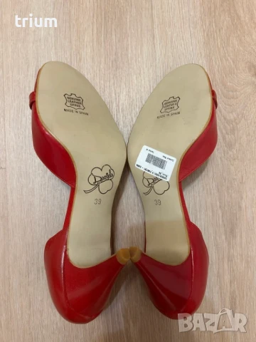 Елегантни дамски обувки с ток, естествена кожа, червен цвят, номер 39 , снимка 7 - Дамски обувки на ток - 50944285