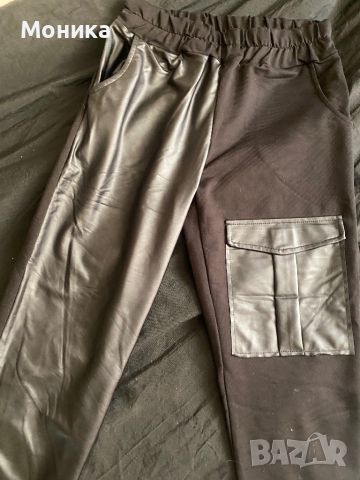 Дамски панталон памук с еко кожа, снимка 2 - Панталони - 45287628
