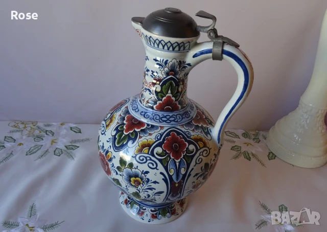 Стомна/кана с метален  капак- Antiquk  "Стар Делфт" , снимка 4 - Вази - 51425253