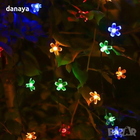 6358 Светещи соларни лампички Цветя, 20 Led, 5 метра, снимка 4 - Градински мебели, декорация  - 53183786
