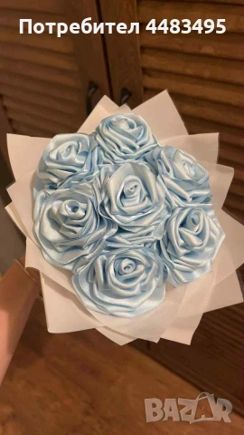 Букет от сатенени рози , снимка 2 - Изкуствени цветя - 53263080