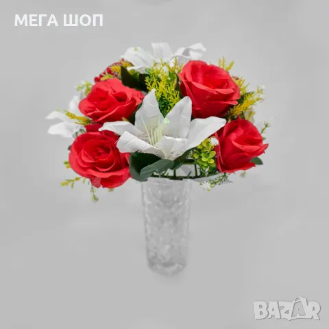 Елегантна колекция от изкуствени букети с лилии и рози, снимка 5 - Изкуствени цветя - 50332501