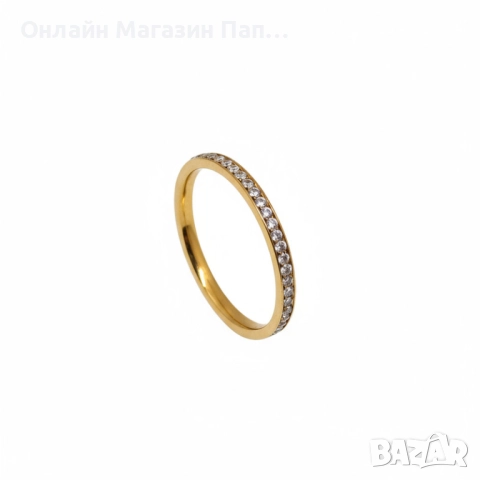 Елегантен пръстен от неръждаема стомана с множество циркони – златист и сребрист, снимка 2 - Пръстени - 52302784