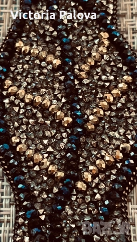 Гривна/ маншет  с кристали и мъниста, снимка 6 - Гривни - 52256396