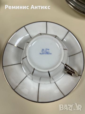 Порцелан, "Лимож" сервиз за чай в бяло и сребърно, стил Арт Деко., снимка 4 - Сервизи - 45431294