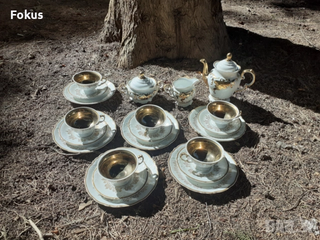 Порцелан сервиз за кафе или чай 21 части позлата Уникален, снимка 4 - Антикварни и старинни предмети - 53416648