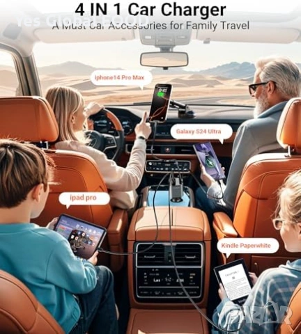 4в1 автомобилно зарядно Type-C + 2 USB, снимка 4 - Зарядни за кола - 53616968