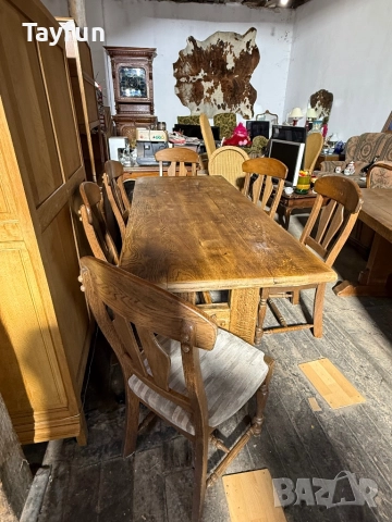 Масивна дъбова маса със столове - Рустик стил, снимка 8 - Маси - 52835147