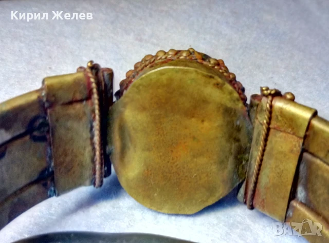 СТАРА ОГРОМНА ЕТНОГРАФСКА ТИБЕТСКА БРОНЗОВА ГРИВНА РЪЧНА ИЗРАБОТКА ИНКРУСТИРАНА с ЯСПИС и РОГ 38150, снимка 7 - Антикварни и старинни предмети - 51360663