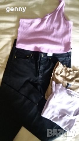 Сет: черни промазани панталони H&M  с подарък блузки, размер С/М