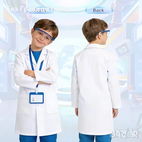 Нов Детски костюм учен/доктор 8 части престилка очила лупа ID лаборатория, снимка 7 - Други - 53680881