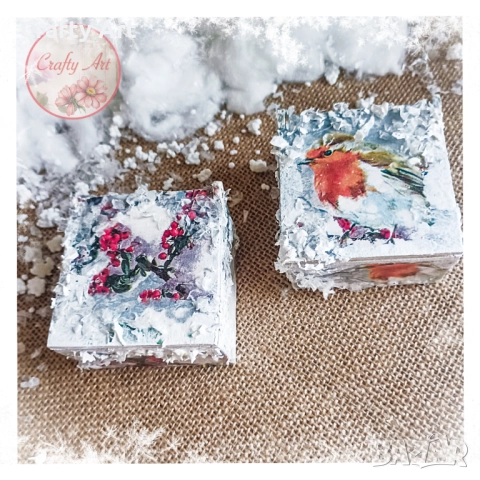 Дървена коледна кутия за бижута с декупаж , снимка 2 - Декорация за дома - 52078831