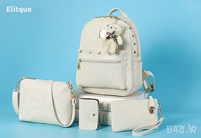 Комплект раница и 3 чантички / Цвят: Черен, снимка 3 - Чанти - 52895133