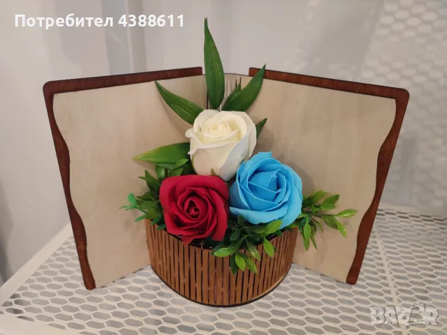 Дървена книга-кошничка със сапунени рози, снимка 5 - Декорация за дома - 49979439