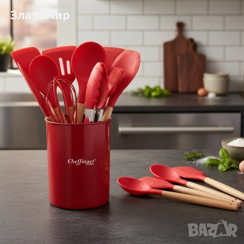 Комплект 12 части кухненски прибори със стойка Cheffinger , снимка 5 - Форми - 53180462