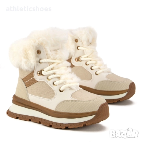 Дамски бежови боти с пух 