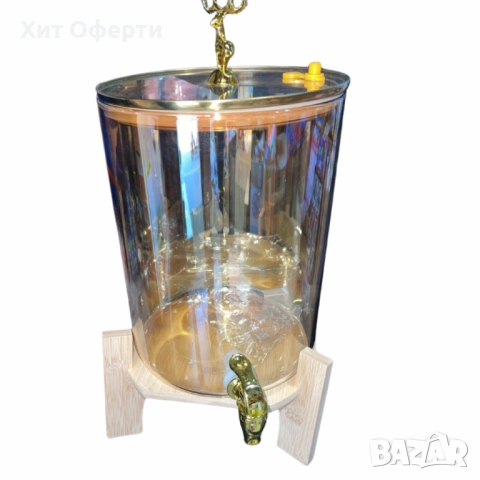 Голям диспенсър за напитки 8L с дървена стойка и златист кран, снимка 6 - Други стоки за дома - 53101412