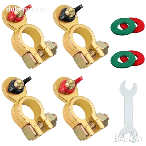 Комплект от 2 броя Бързоосвобождаващи клеми за акумулатор 12V – M8, месинг, антикорозионни подложки