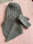 Сив ръчно плетен комплект: шапка, шал и ръкавици, снимка 1