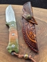 Уникален ловен нож дамаска стомана,фултанг с кожена кания LN422, снимка 8
