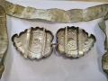Възрожденски автентични сребърни пафти  и сърмен колан със  златни нишки  19 век, снимка 7