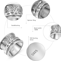 Bonlavie Сребърен пръстен с дървото на живота 925 стерлингово сребро, ръчна изработка, размер T1/2, снимка 3 - Пръстени - 45062507