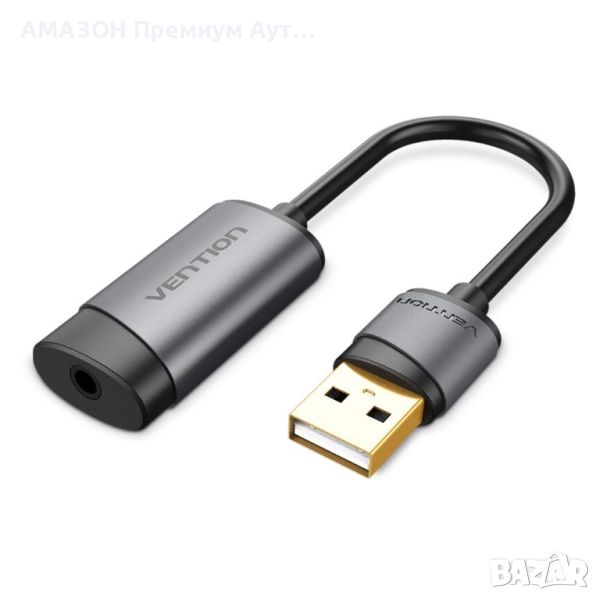 VENTION USB стерео външна звукова карта,USB към 3,5 мм жак аудио адаптер с чип,PS5-4,микрофон/лаптоп, снимка 1