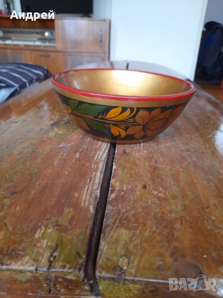 Стара дървена паница,хохлома #6, снимка 1