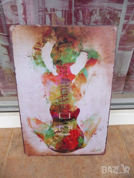 Метална табела картина еротика китара музика рок живопис кок бои струни, снимка 1
