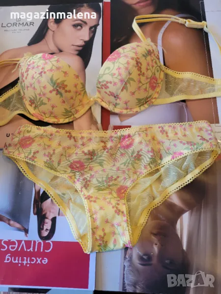 6mia 75B,80B+L жълти сутиен+бикина италиански комплект гладки сутиен+бикини, снимка 1