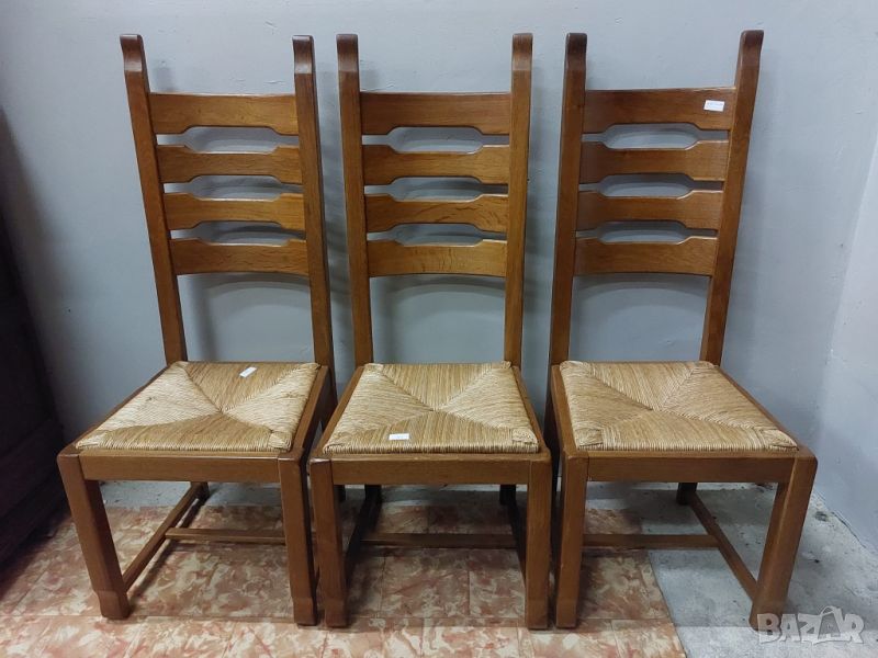 6 броя трапезни столове масив бял дъб с ратанова седалка, снимка 1