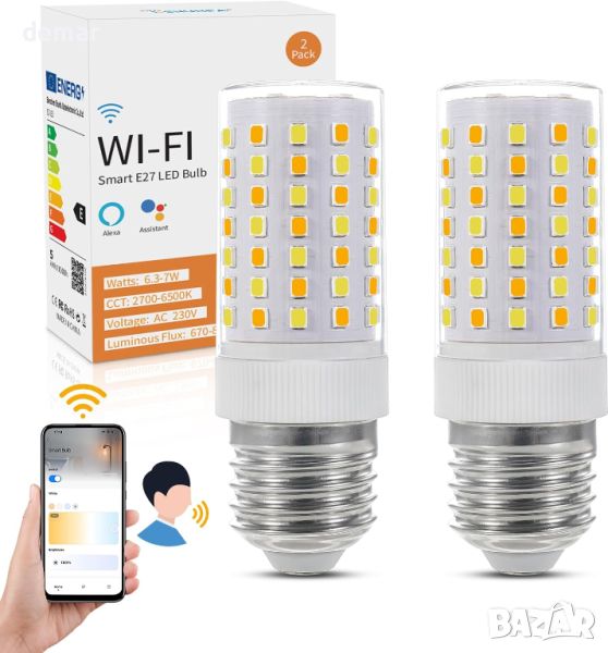 D dDraw Wi-Fi Smart E27 LED крушка, 7W 800LM, AC 230V, студено/топло бяло 2700K-6500K,димируема,2 бр, снимка 1